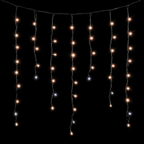 Гирлянда Бахрома 3,2 x 0,9 м Экстра Тепло-Белая с Мерцанием Белого Диода 220В, 168 LED, Провод Черный Каучук, IP65