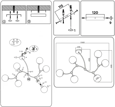Потолочная люстра на штанге Ambrella Traditional TR2555 (220V, шарики)