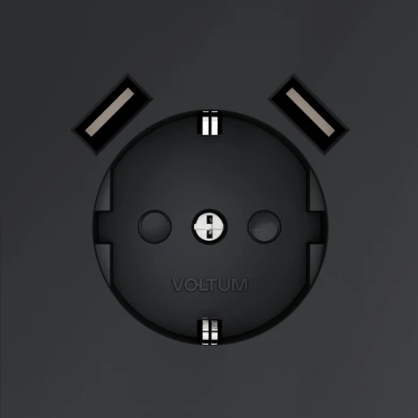 Розетка с заземлением, шторками и USBх2 (графит) Voltum S70 VLS040407
