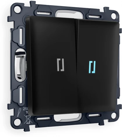 Комплект механизма Ambrella Volt 2-клавишного проходного выключателя с подсветкой 10000K ALFA MA804040 Черный матовый QUANT