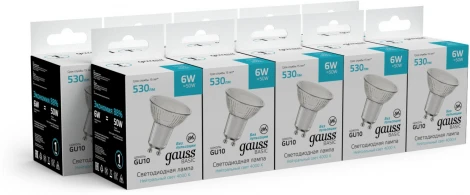 Лампочка светодиодная Gauss 10106262 MR16 6W 530lm 4000K GU10 LED