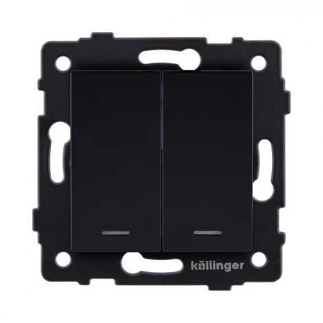 Выключатель 2-клавишный проходной 10А/250В с LED подсветкой, черный Kollinger REA-S-010BK для Aspekt, Eleganz, Reflex