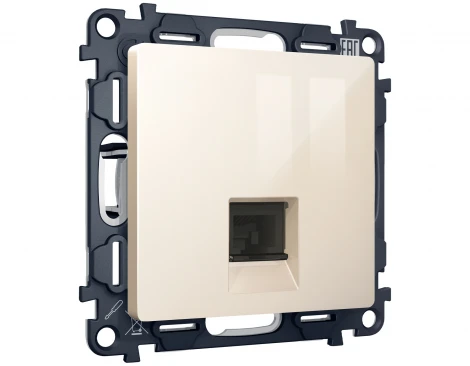 Комплект механизма Ethernet RJ-45 розетки экранированной с автоматической защитной шторкой встраиваемый (бежевый глянец) Ambrella Volt QUANT MA312005