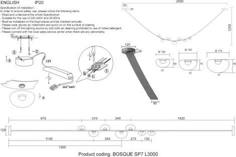 Подвесной светильник светодиодный Crystal Lux BOSQUE SP7 L3000 GREY/TRANSPARENT