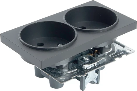 Розетка двойная без заземления со шторками (черный) Stekker Катрин 39611