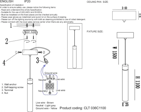 Подвесной светодиодный светильник Crystal Lux CLT 036 036C1100 GO (220V, на проводе, круглые)