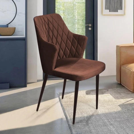Стул с подлокотниками Hunt ромб, бархат коричневый 12 / чёрный конус Top Concept 77553