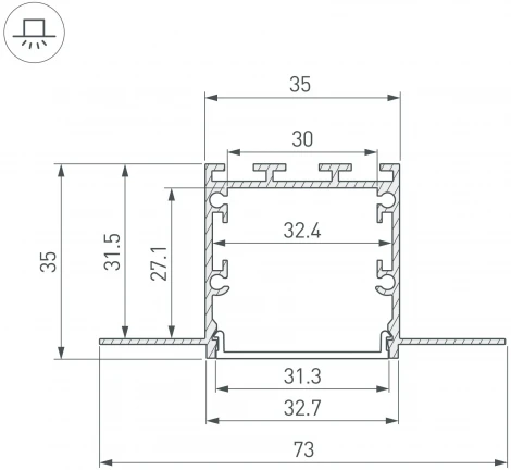 Профиль LINIA32-FANTOM-2000 ANOD (Arlight, Алюминий) 049950