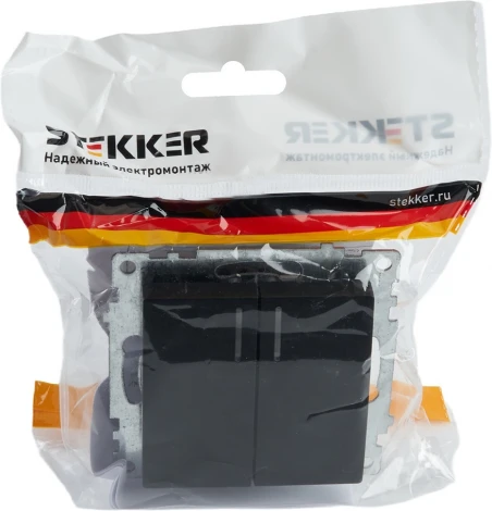 Выключатель двухклавишный с подсветкой (черный) Stekker Катрин 39607