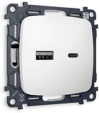 Комплект механизма Ambrella Volt розетки OMEGA MO131010 Белый матовый 2USB A+C 20W быстрая зарядка QUANT