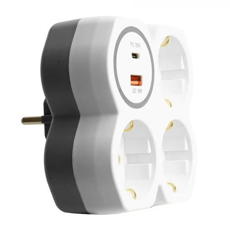 Разветвитель сетевой 3-х местный с заземлением с USB+Type C (белый, серый) Stekker 50110