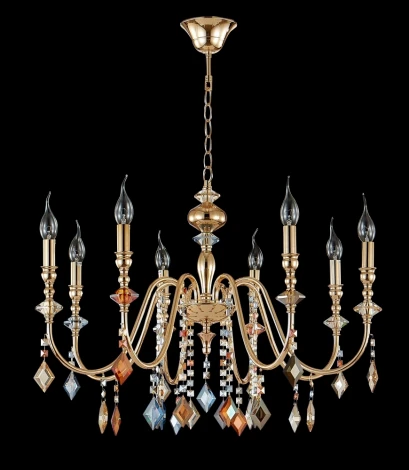 Подвесная люстра Crystal Lux MERCEDES SP8 GOLD/COLOR (220V, на цепи, свеча)