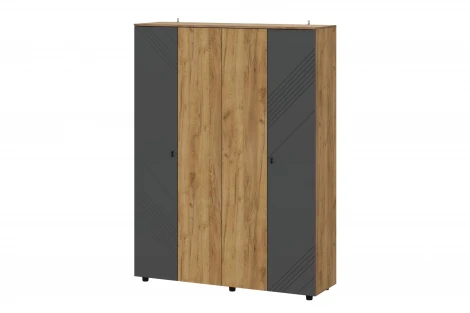 Шкаф Арника четырехстворчатый Байкал, Дуб Золотой, Графит