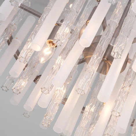 Потолочная люстра Wi-Fi на штанге Bogate's Hollis 367/9 Smart никель (220V, управление смартфоном, голосовое управление, умный дом - Minimir Home, Алиса, Маруся, Салют)