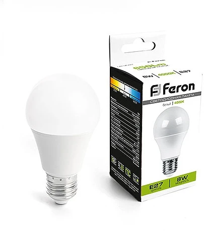 Лампа светодиодная Feron 41372 LB-3091, A60 8W 220V E27 4000К