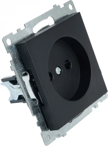 Розетка без заземления со шторками (черный) Stekker Катрин 39609