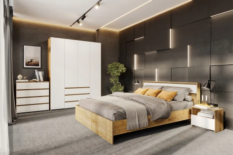 Шкаф Арника четырехстворчатый Некст 1, Дуб золотой, Белый