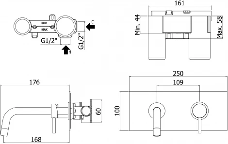 Смеситель Paffoni Light LIG101CR/M С ВНУТРЕННЕЙ ЧАСТЬЮ, для раковины