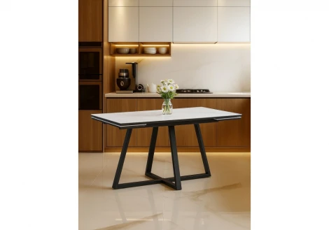 Кухонный стол Notta Памелла 120(180)х80 snow alpin / черный