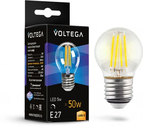 Светодиодная лампа диммируемая 5W 3000K E27 Voltega Globe dim 5W 7202