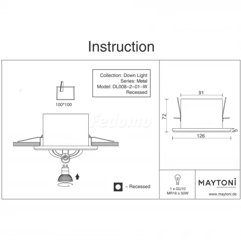 Встраиваемый светильник Metal Modern GU10 1x50Вт Maytoni Technical DL008-2-01-W (220V)