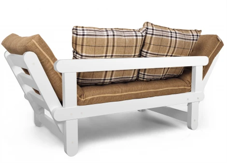 Кушетка Arsko Сламбер белая эмаль бежевая клетка рогожка