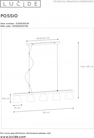 Подвесной светильник Lucide Possio 03413/05/41 (220V, бук, на тросе, круглые)