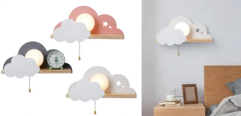 Бра с полкой Серое Облако Wall Lamp Gray Cloud By ImperiumLoft 44.899-0 (для детской, 220V, выключатель, облака)