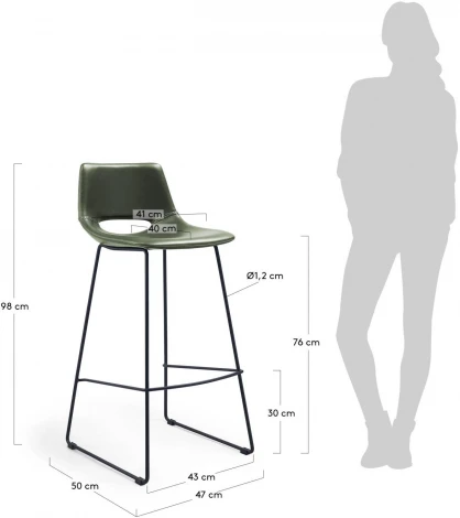 Барный стул La Forma (ex Julia Grup) Zahara (Черный,Зеленый/ Сталь,Пена,Металл)