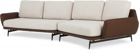 Диван Ispani угловой правый ОГОГО (арт.803483), (Ткань,Экокожа/Коричневый,Бежевый)