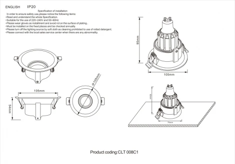 Встраиваемый точечный светильник Crystal Lux CLT 008 008C1 BL