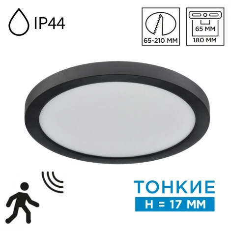 Потолочный светильник Sonex Nebula Black 7788/18L пластик/белый/черный LED 18Вт 3000/4000/6500К CCT/датчик движения