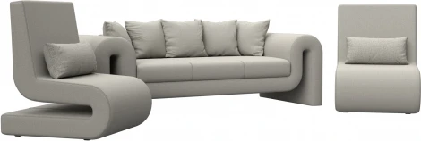 Набор Волна-1 (диван, 2 кресла) (Бежевый/Рогожка) Лига Диванов арт.125779