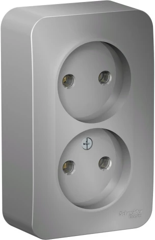 Розетка накладная двойная без заземления (алюминий) Systeme Electric Blanca BLNRA000213