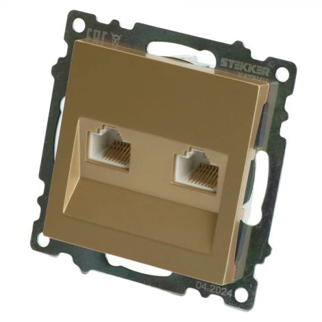 Розетка Ethernet RJ-45 двойная (золото) Stekker Катрин 50009