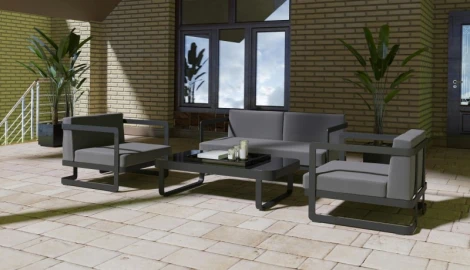 Лаунж зона Gardenini Villino (Алюминий,Закаленное стекло,Ткань/Темно-серый,Антрацит,Черный) LVLN.010500.S2