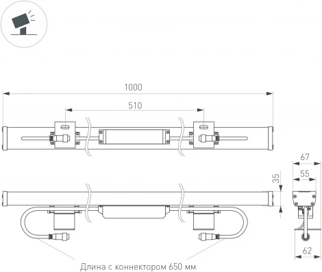 Линейный прожектор LED AR-LINE-1000-36W Day4000 (GR, 30 deg, 230V) (Arlight, IP65 Металл) 024305(1)