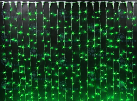 Гирлянда светодиодная Занавес зеленая 220B, 600 LED, провод белый, IP65 RL-C2*3-CW/G Rich LED