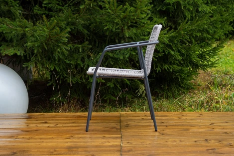 "Тунис" стул плетеный из роупа, каркас алюминий темно-серый (RAL7024), роуп светло-серый 4SIS 1-101270-RAL7024