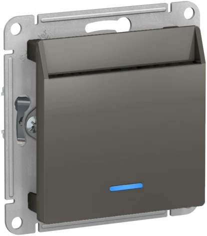 Карточный выключатель одноклавишный с подсветкой встраиваемый (сталь) Systeme Electric AtlasDesign ATN000967