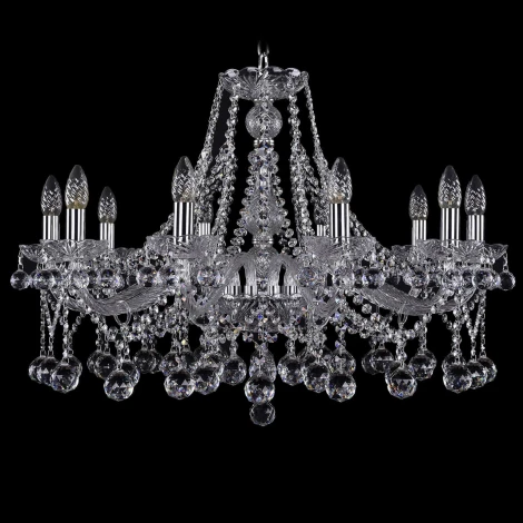 Подвесная люстра Bohemia 1413 1413/10/300/Ni/Balls (220V, хрусталь, на цепи, подсвечник, свеча)