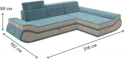 Диван угловой Лига-032 правый угол (Бирюзовый,Бежевый/Велюр) Лига Диванов арт.121644