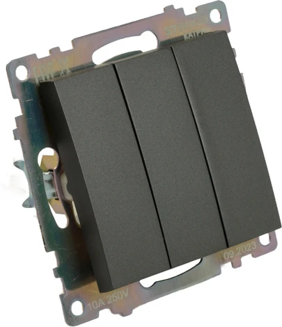 Выключатель трехклавишный (графит) Stekker Катрин 49415