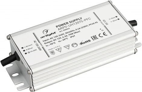 Блок питания ARPV-UH12075-PFC (12V, 6.3A, 75W) (Arlight, IP67 Металл, 7 лет) 025043
