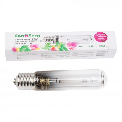 Лампа натриевая высокого давления для растений, форма «T», прозрачная, теплый белый свет (2000К) + спектр для фотосинтеза. Uniel Фитолето HSL-T48-100/2000K/E40/CL PLANT