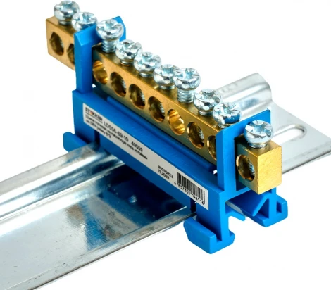 Шина нулевая на изоляторе на DIN-рейку 10 выводов (синий) Stekker 49559