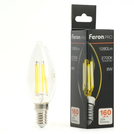 Лампа светодиодная филамент C35 свеча 8W 175-265V E14 2700К Feron LB-1208 51247