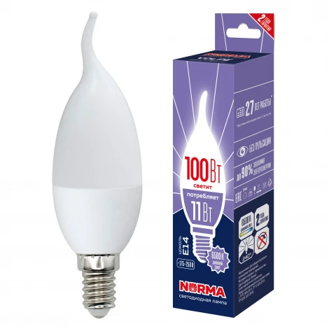 Лампа светодиодная, матовая, дневной белый свет 6500K Volpe Norma LED-CW37-11W/6500K/E14/FR/NR