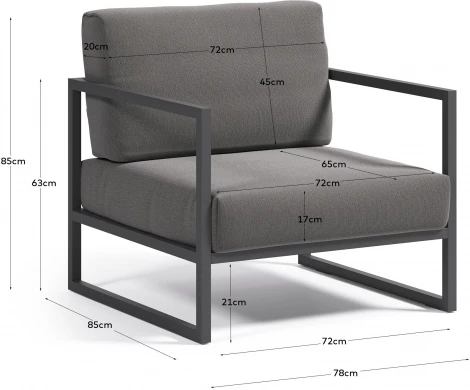 Comova Уличное кресло темно-серое с черным алюминиевым каркасом La Forma (ex Julia Grup) арт.145928