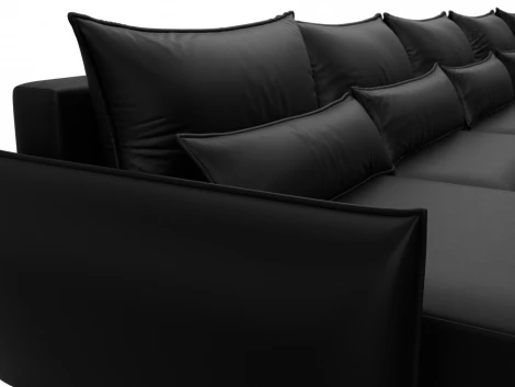 Диван П-образный Лига-051 НПБ МегаЛонг (ЛДСП,Брус,Фанера/Пластик/Экокожа/Черный) Лига Диванов 129900